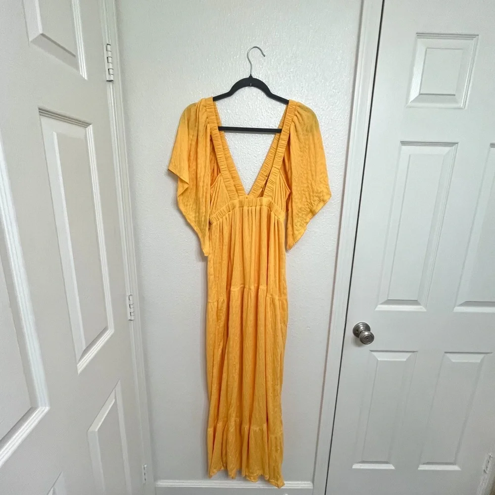 Free People Beach LaLa Maxi Dress Bird of Yellow Boho NWT Small - Picture 3 of 10